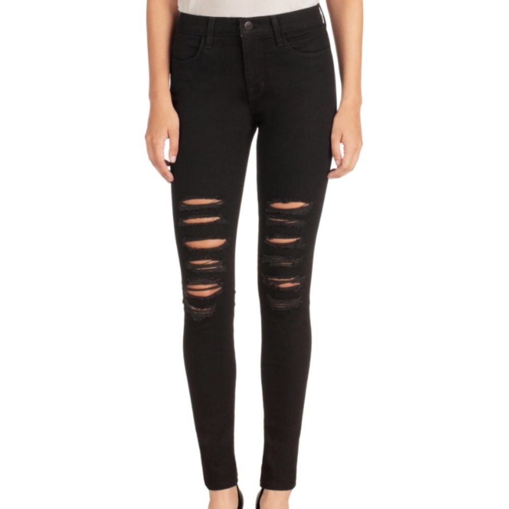 J brand Maria High Rise Black Ripped, 24, EUC